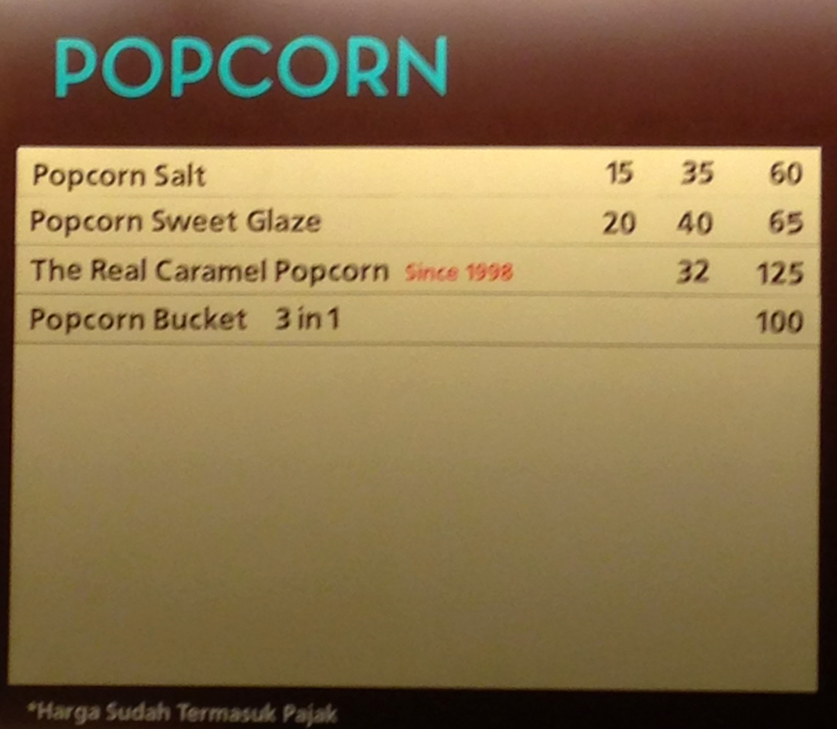 Harga Makanan Xxi Dengan