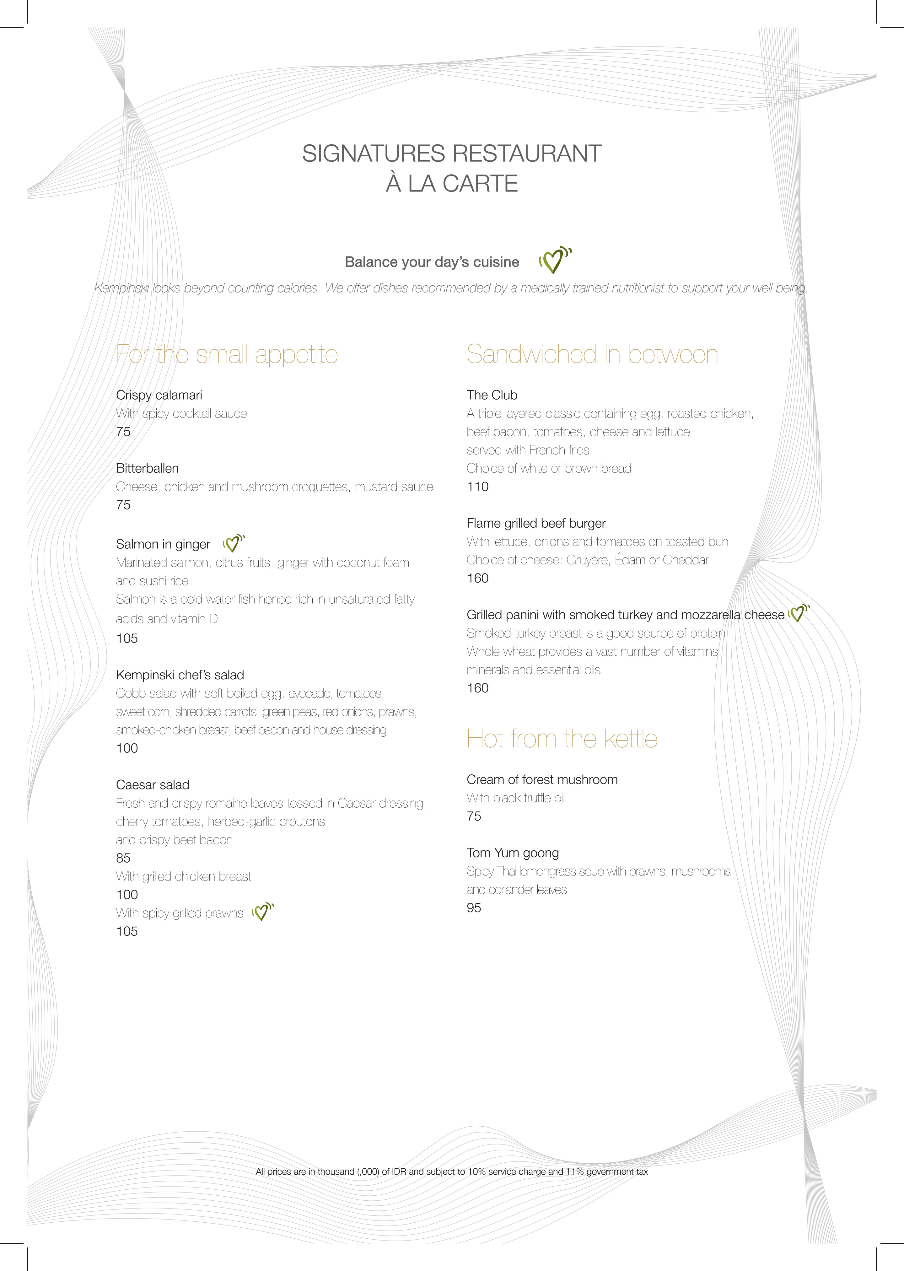 Signatures Restaurant Hotel Indonesia Kempinski Menu, Menu For